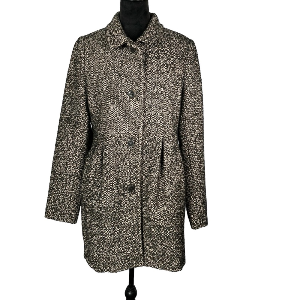 Laura Scott Tweed Coat Collar Black White Tailored Winter Jacket Box Pleats Twee